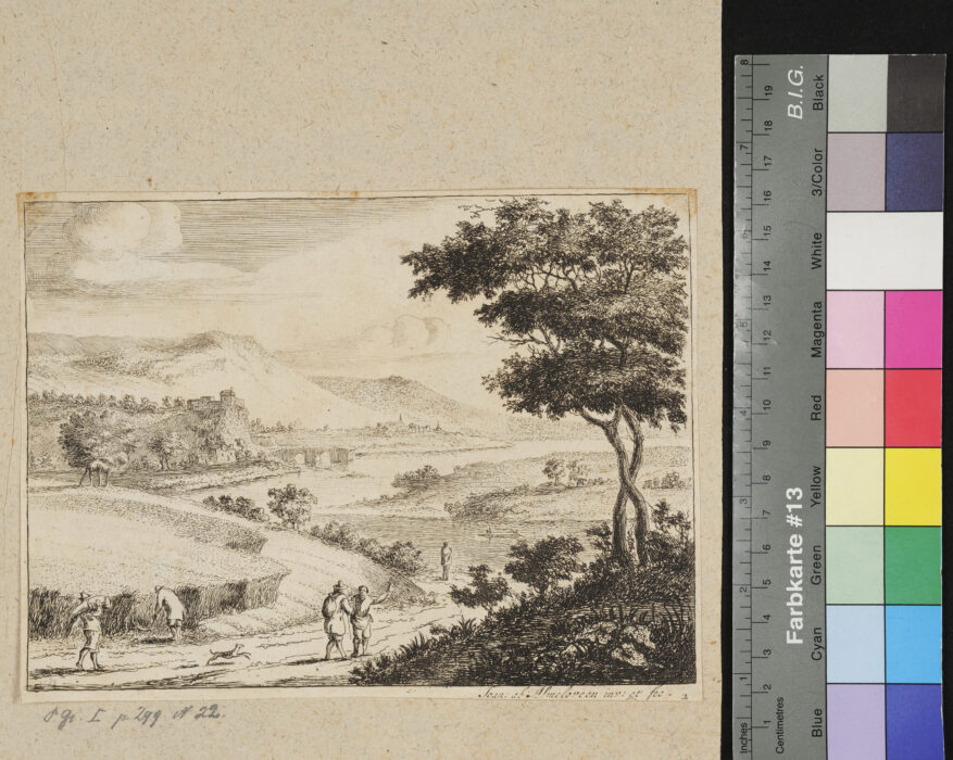 6 Blätter, Folge von Landschaften, Flusslandschaft mit Ernte