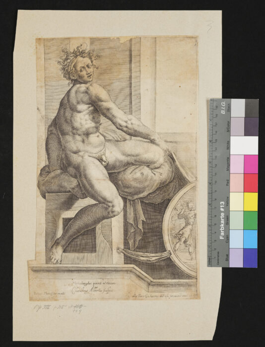 Figur aus dem Vatikan 2, Sitzender, der einen Vorhang hält ( Klimesch)