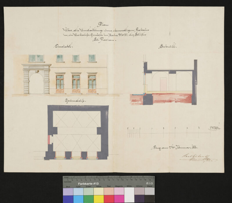Gestaltung des Geschäftlokales recht vom Tor 1868 Linz