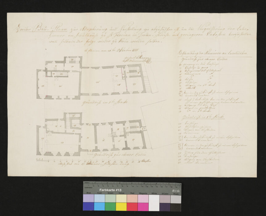 Plan für ein Schulzimmer, Ziegeldach, Feuermauer und Herabputzen (2) 1840