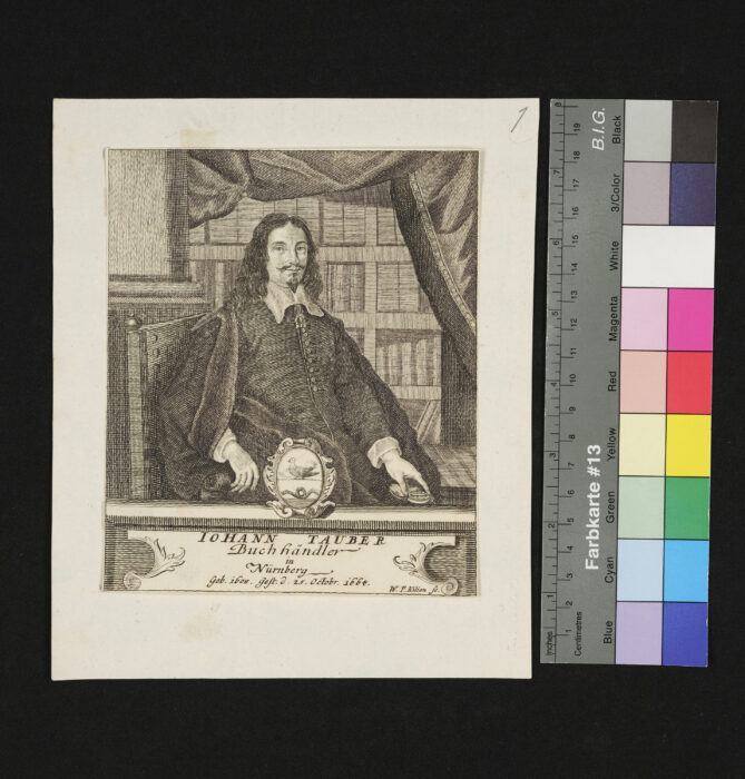 Portrait Johann Tauber, Buchhändler in Nürnberg, Familienwappen