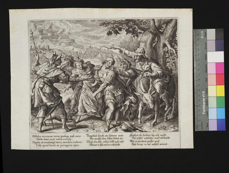 "Folge von 15 Blättern, Nimbus calamitatum humani generis lapsi", Nr.13, Faulheit und Einbildung