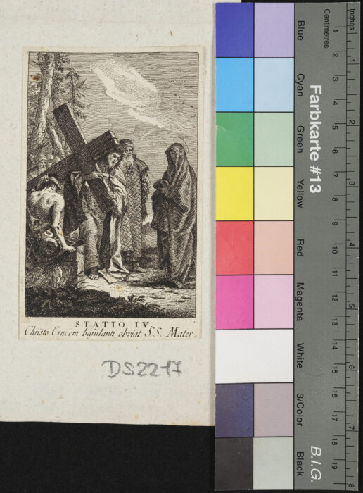 "Folge von 13 Blättern Kreuzwegstationen, Nr. 3 fehlt", Jesus begegnet seiner Mutter