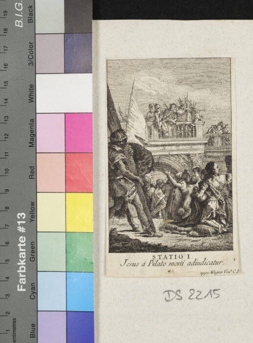 "Folge von 13 Blättern Kreuzwegstationen, Nr. 3 fehlt", Jesus vor Pilatus