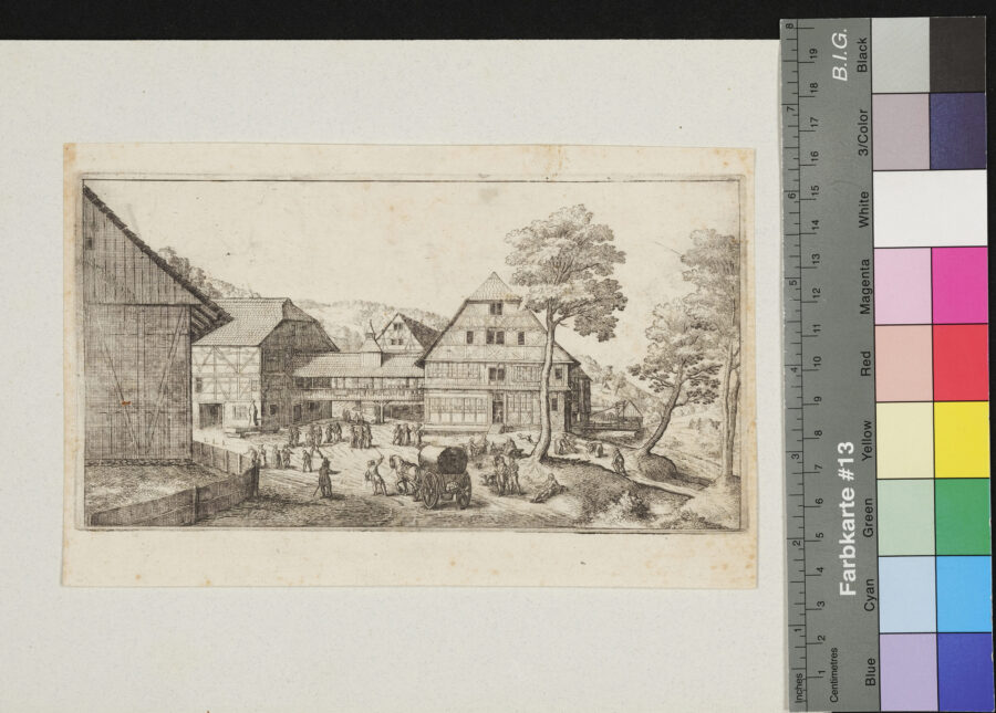 "4 Landschaften, darunter Schwallbach", Großer Wirtschaftshof mit Mühle