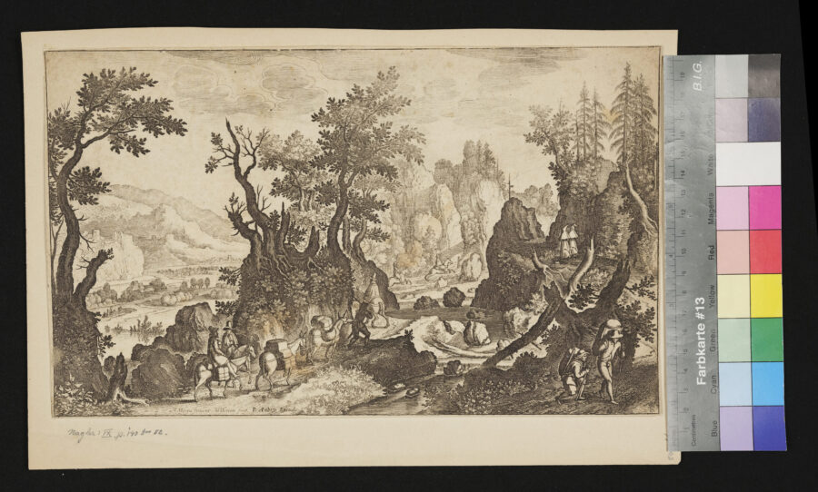 Eine Landschaft mit Figuren und Tieren