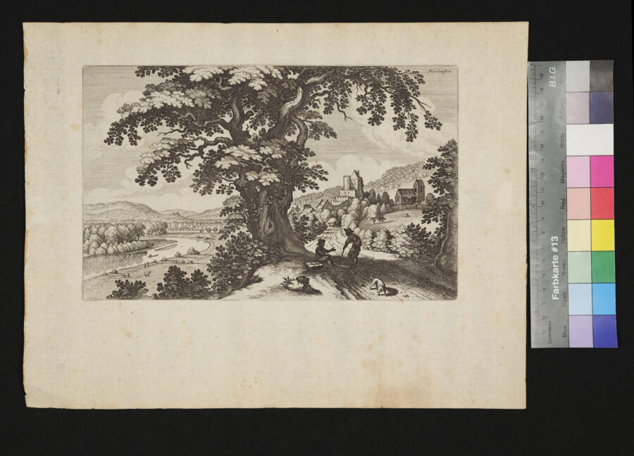 "2 Blätter Landschaften", Schloss Munchenstein / Münchenstein, bei Basel Schweiz