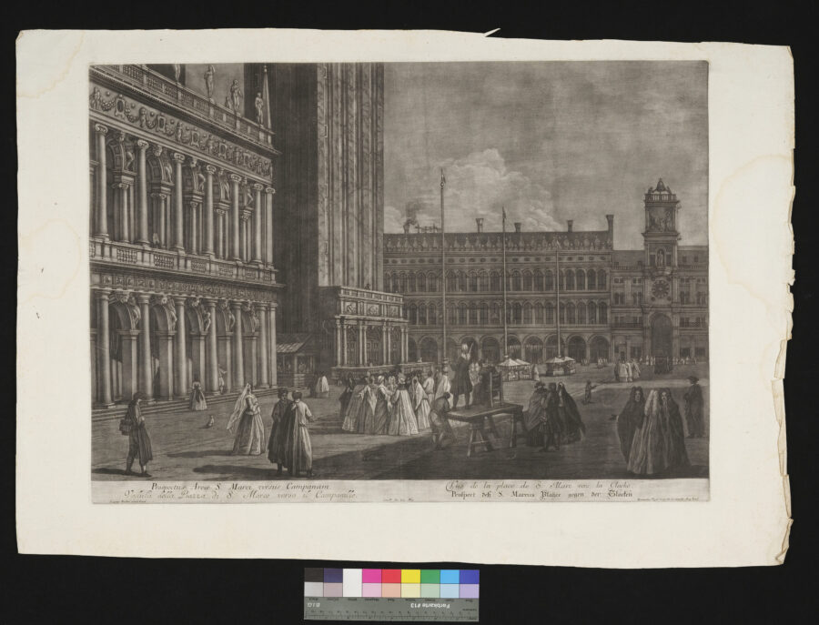 "Folge von 11 Blätter, Ansichten von Venedig, 10 davon," Markusplatz gegen Glockenturm
