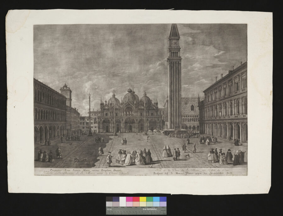 "Folge von 11 Blätter, Ansichten von Venedig, 10 davon," Marcusplatz