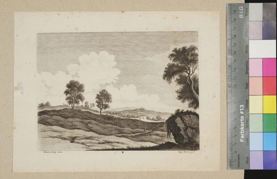 "6 Blätter aus der Folge von 18 Blättern, Landschaften", Nr. 5, Landschaft mit Wanderer