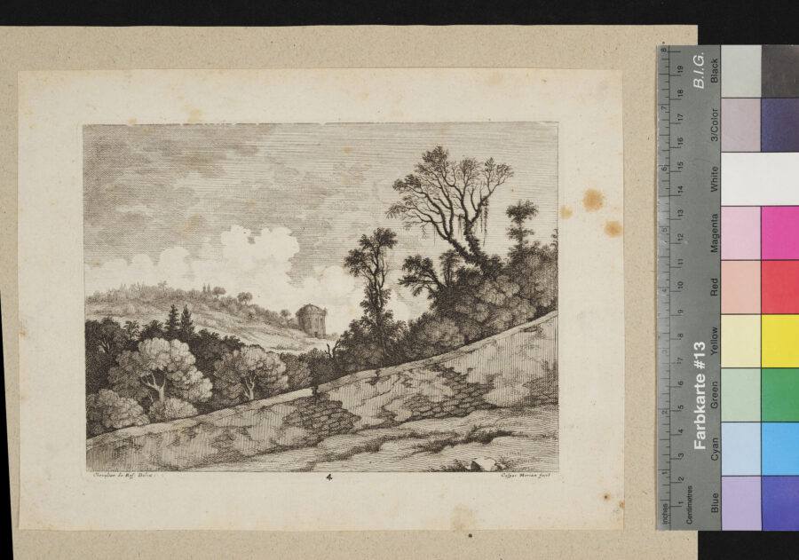 "6 Blätter aus der Folge von 18 Blättern, Landschaften", Nr. 4, Landschaft mit Rundtempel
