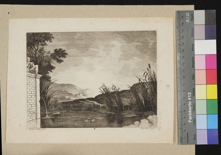 "6 Blätter aus der Folge von 18 Blättern, Landschaften", Nr. 3, Landschaft mit Teich und Schilf