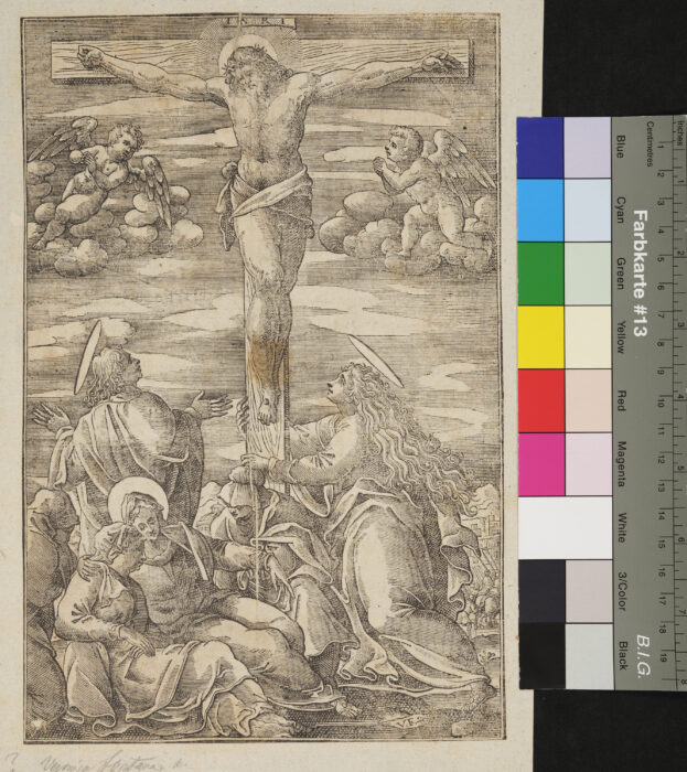 Christus am Kreuz von den Frauen und St. Johannes umgeben