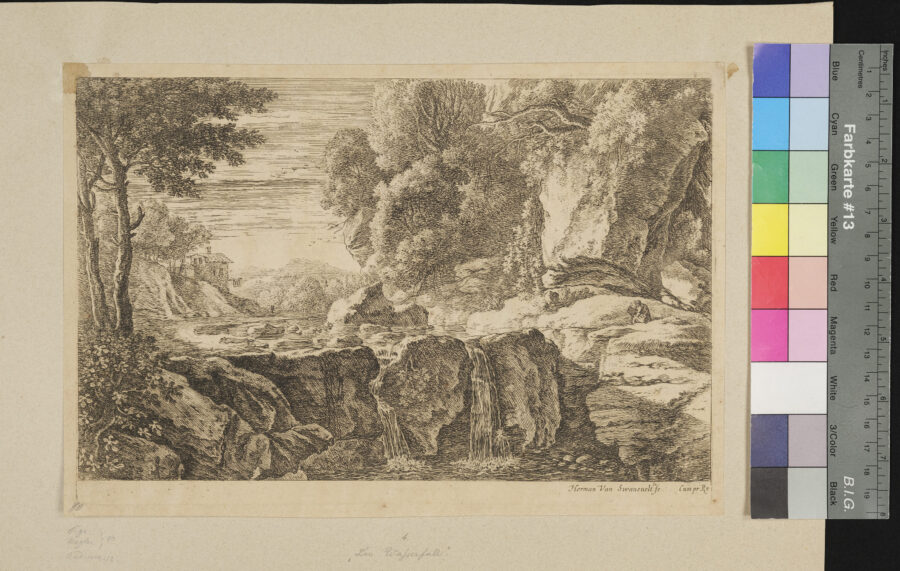 "Folge von 4 Blättern von Landschaften", Der Wasserfall