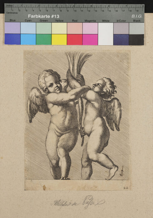 Zwei Engel mit Palmzweig, Mit Monogramm, Nr. 22 einer Folge