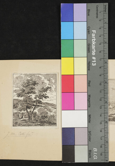 2 ganz kleine Landschaften, Landschaft mit Baumgruppe und Personen