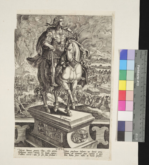 "12 Blätter, Folge der römischen Kaiser als Reiterstatuen", Titus
