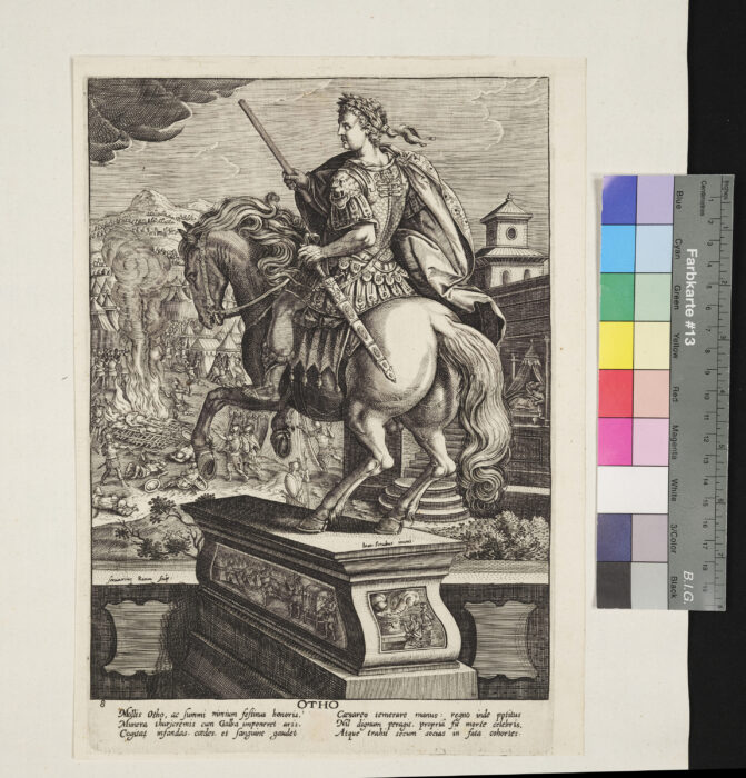 "12 Blätter, Folge der römischen Kaiser als Reiterstatuen", Otho