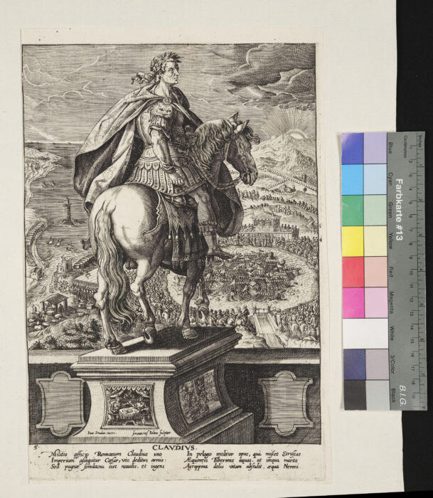 "12 Blätter, Folge der römischen Kaiser als Reiterstatuen", Claudius