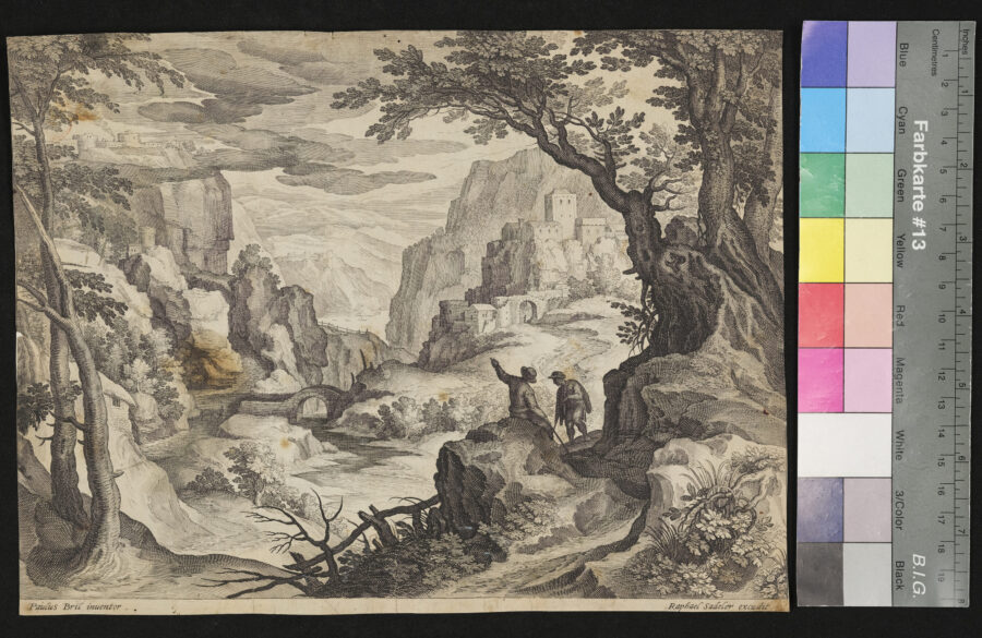 "Aus einer Folge von 4 Landschaften", Sitzender auf Felsen neben Stehendem