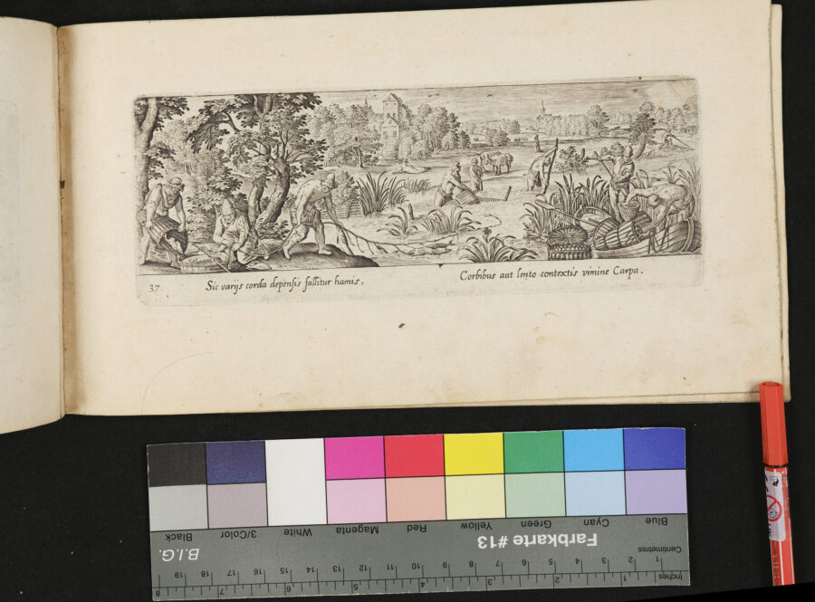 "Venationis, Piscationis etc.", Karpfenfang mit Reusen und Langschnüren