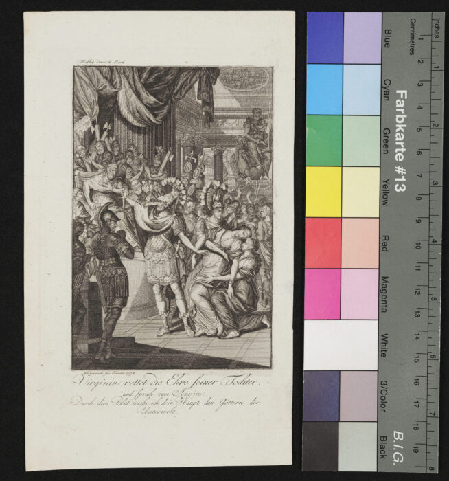 "Folge von 15 Illustrationen zu Millots Weltgeschichte", Virginius rettet die Ehre seiner Tochter