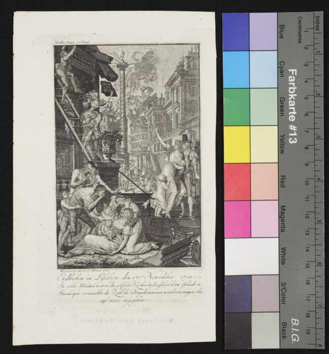 "Folge von 15 Illustrationen zu Millots Weltgeschichte", Erdbeben zu Lissabon 1755