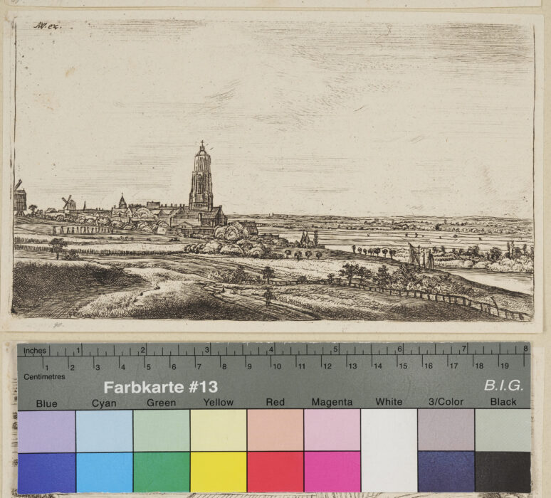 "Folge von 6 Landschaften", Kirche, Windmühlen