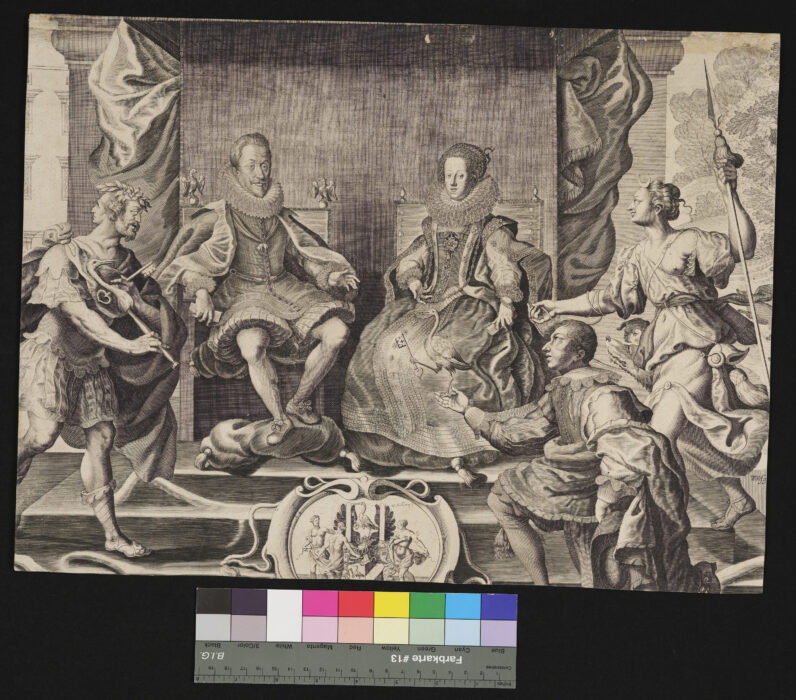 Bildnis eines königlichen Paares, Habsburger mit Orden vom Goldenen Vlies, wahrscheinlich Ferdinand II. Anmerkung mit Bleistift: W. Kilian