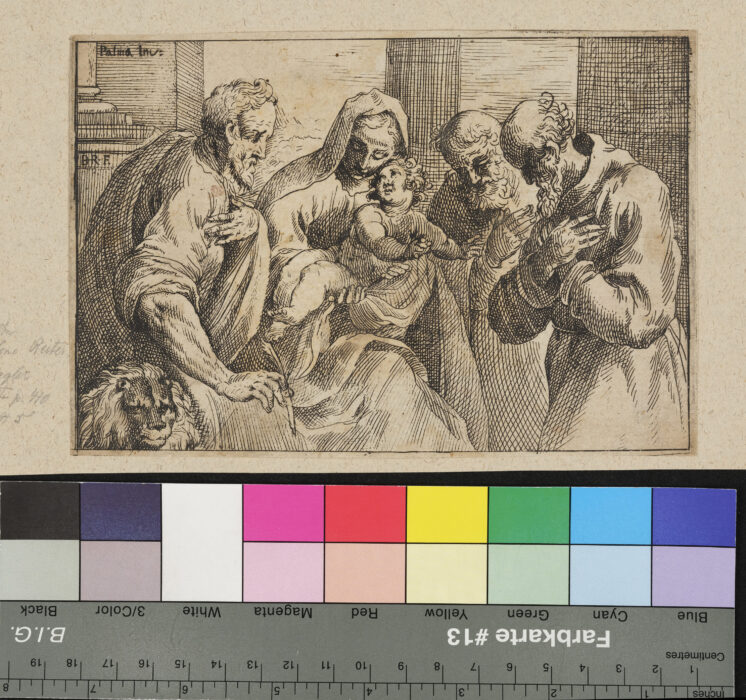 Heilige Familie mit Heiligen, einer davon Marcus