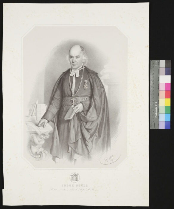 Prälat Jodok Stülz, Stift St. Florian, Ganzkörperportrait, nach links blickend