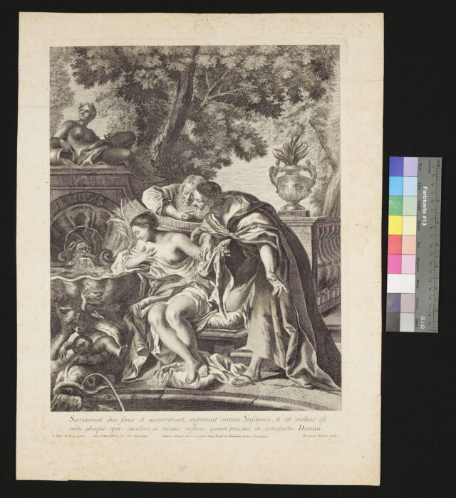 Susanna, von den 2 Juden im Bade ertappt, oben rechts: N II