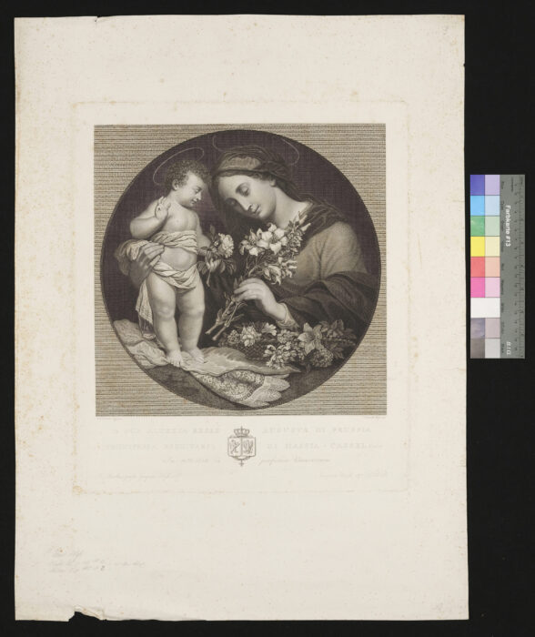 Maria mit dem Kinde und mit einer Lilie in der Hand