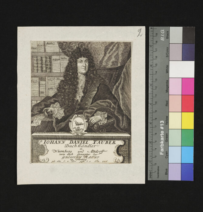 Portrait Daniel Tauber, Buchhändler in Nürnberg, Familienwappen