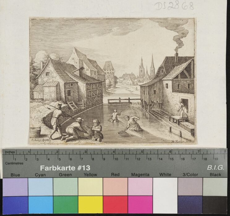 "12 Blätter Landschaften", Fluss mit Fischern und Mühle