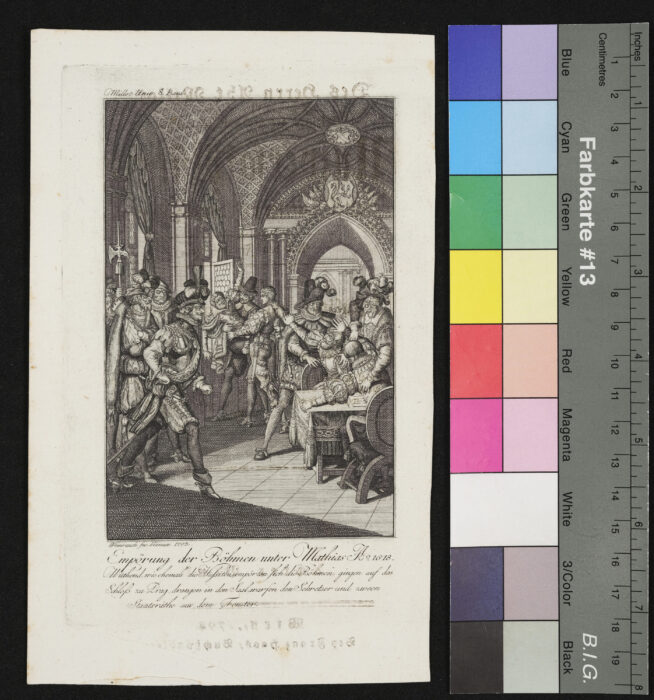 "Folge von 15 Illustrationen zu Millots Weltgeschichte", Prager Fenstersturz 1618