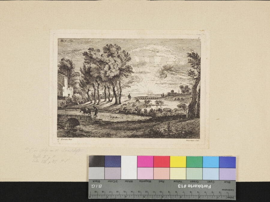 "Folge von 10 Landschaften", Nr.5, Die Mühle, Landschaft mit aufgehender Sonne