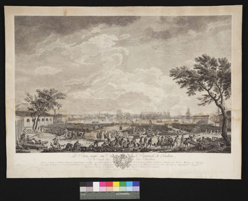 "Sammelmappe, Die großen Prospecte der Seehäfen Frankreichs, Hafenansichten, Seestücke", Nr. 1, Neuer Hafen und Arsenal von Toulon
