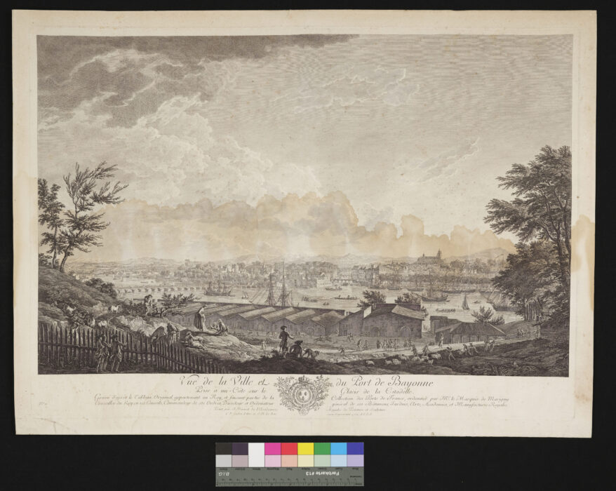 "Sammelmappe,  Die großen Prospecte der Seehäfen Frankreichs, Hafenansichten, Seestücke", Nr. 11, Bayonne