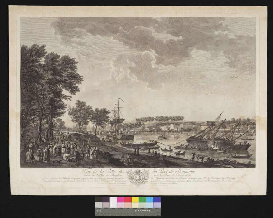 "Sammelmappe,  Die großen Prospecte der Seehäfen Frankreichs, Hafenansichten, Seestücke", Nr. 12, Bayonne