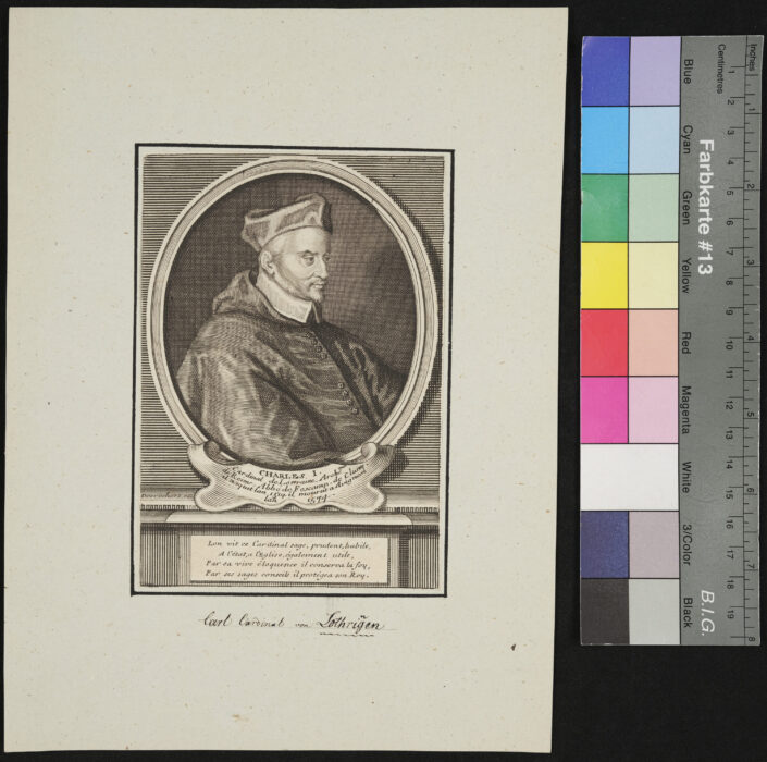 "19 Blätter aus dem Recueil", Charles I., von Lothringen, Cardinal, rückseitig: Lebenslauf