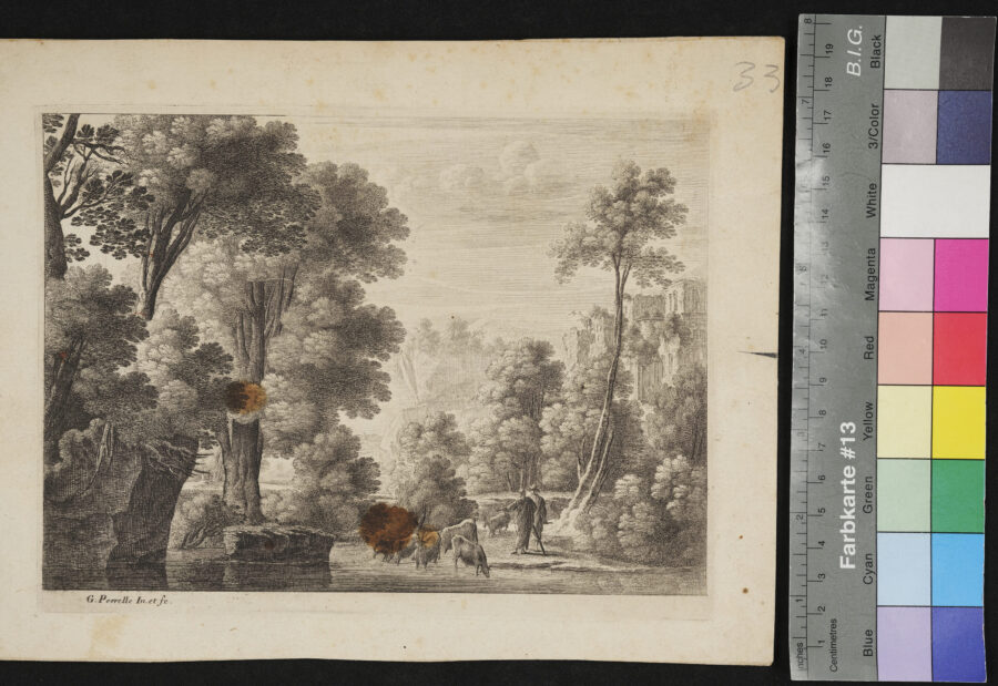 Landschaft mit Wasser und Vieh