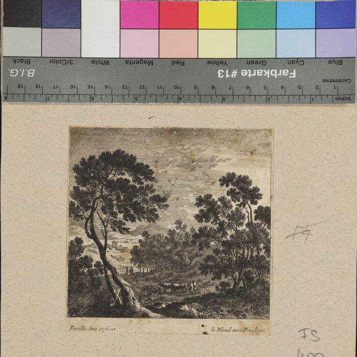 "8 Blätter verschiedene Landschaften", Waldlandschaft mit Herde und Hirten