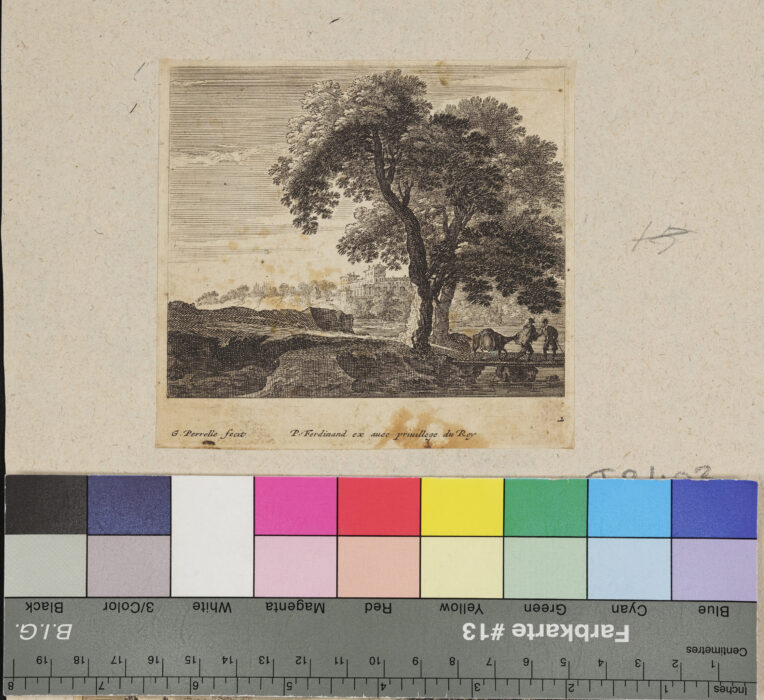 "8 Blätter verschiedene Landschaften", Baumgruppe mit Schloss