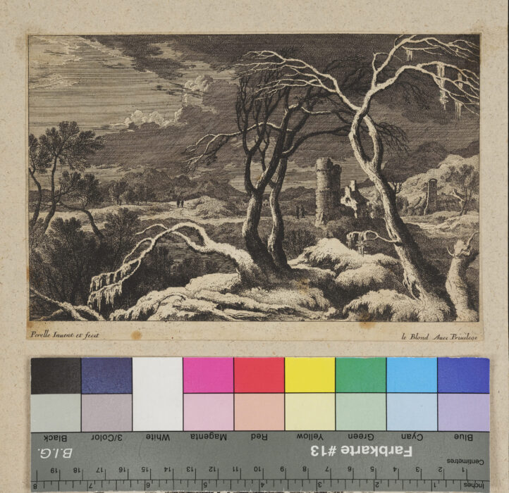 "8 Blätter verschiedene Landschaften", Landschaft im Sturm mit Schlossruine