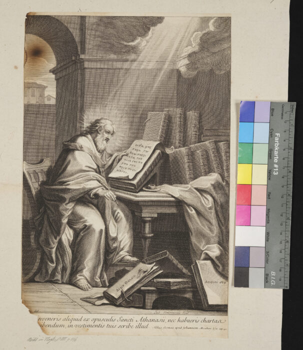 S. Athanasius am Tische sitzend