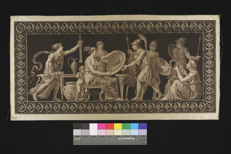 Thetis reicht Achilles den Schild der Aegide