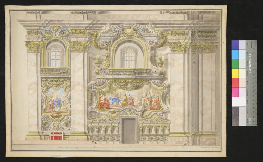 Architekturstudie, Entwurf, Fensternische, Türe mit Supraporten, Flucht nach Ägypten, Marientod
