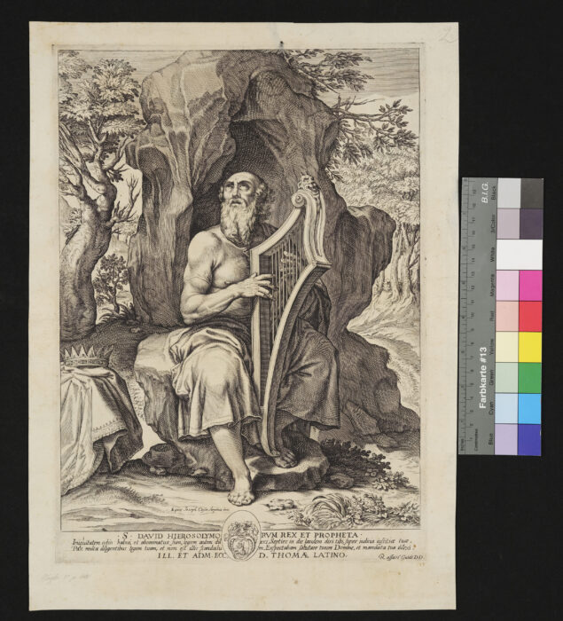 David mit der Harfe am Felsen