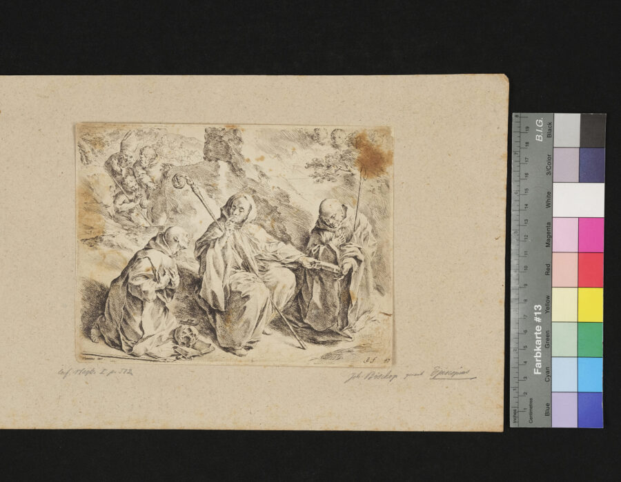 Der heilige Franciscus, Dominicus und Bernhard in einer Landschaft sitzend